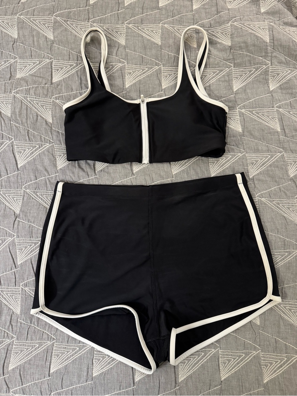 Old Navy Black Swim Bikini Set with White Trim (Medium top, Large bottom)